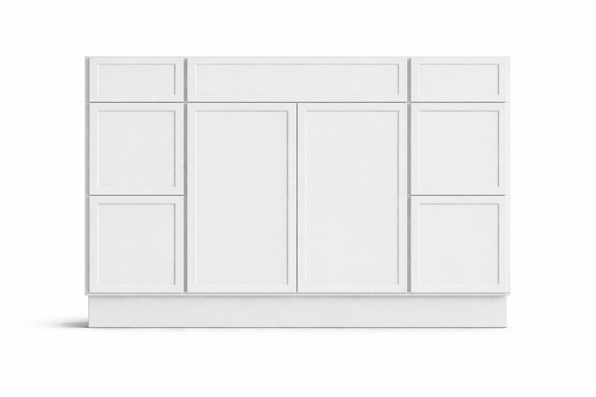 Slim Shaker Style Vanity Combination Six Drawer w/ Butt Doors in SW7005 Pure White