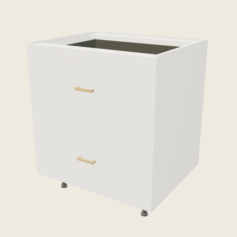 Palermo Gloss White Two Drawer Bases with One Inner Drawer - 2DBID30 — 2020 catalog rendering; finish and installed options are illustrative