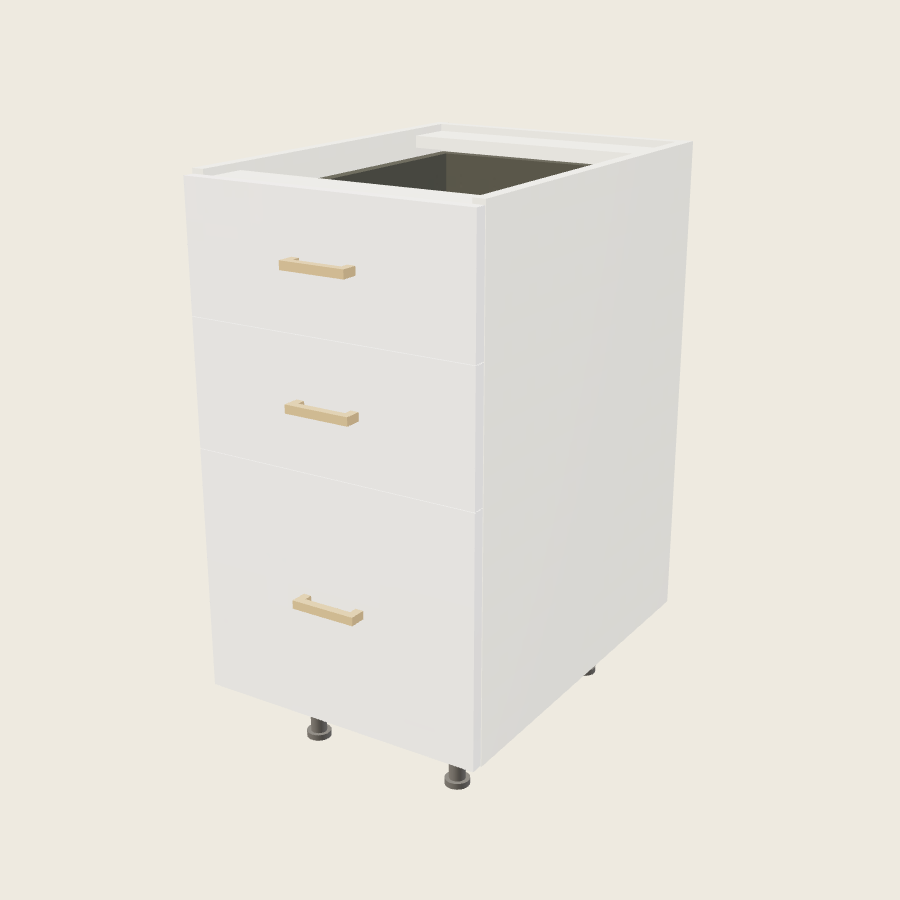 Palermo Gloss White Three Drawer Base - 3DB18 — 2020 catalog rendering; finish and installed options are illustrative
