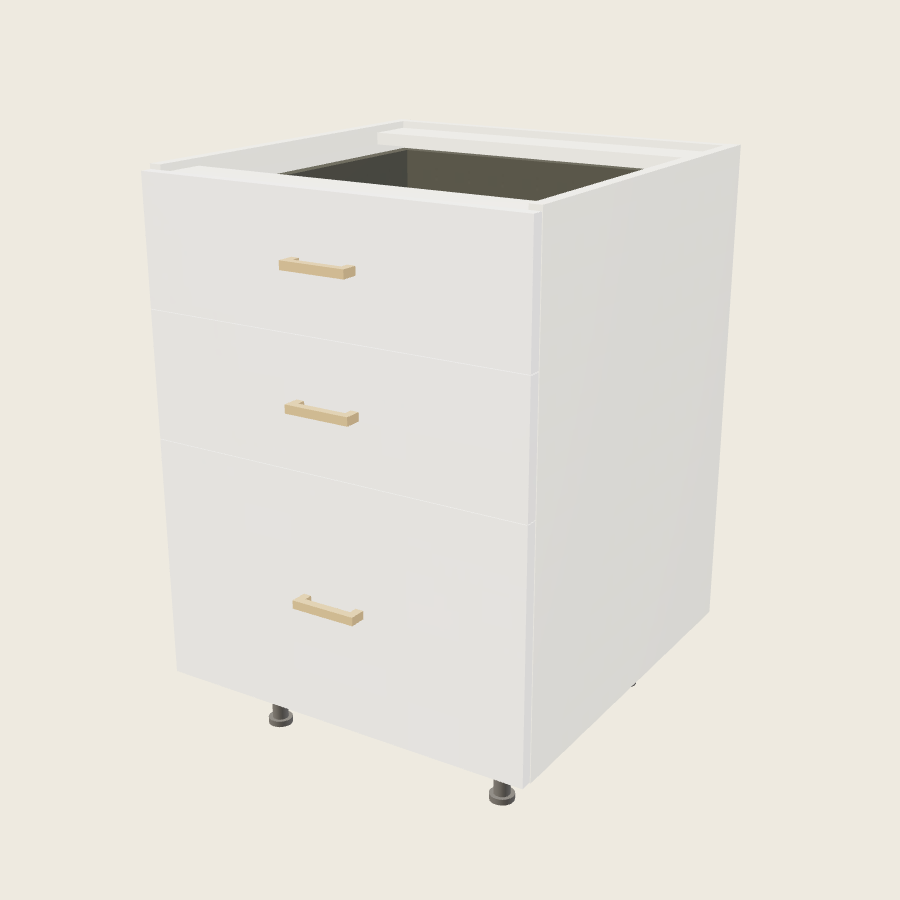 Palermo Gloss White Three Drawer Base - 3DB24 — 2020 catalog rendering; finish and installed options are illustrative