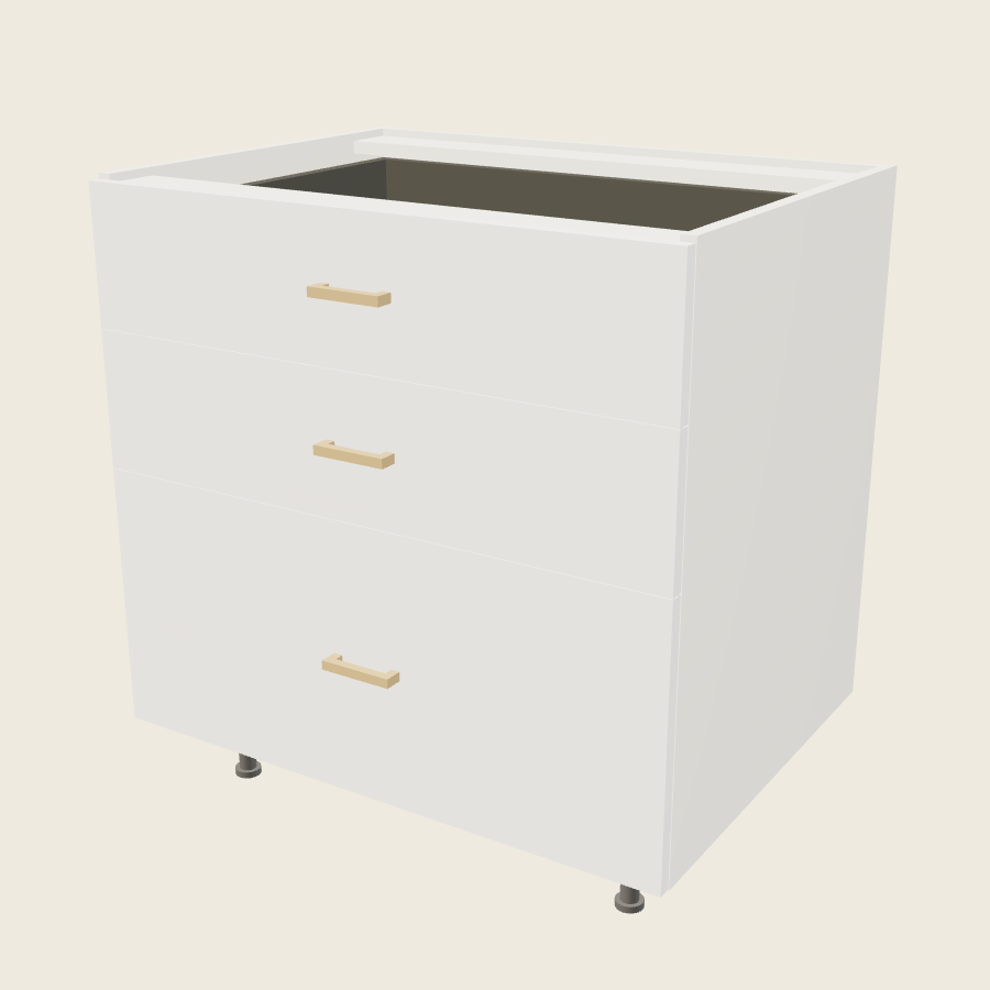 Palermo Gloss White Three Drawer Base - 3DB33 — 2020 catalog rendering; finish and installed options are illustrative