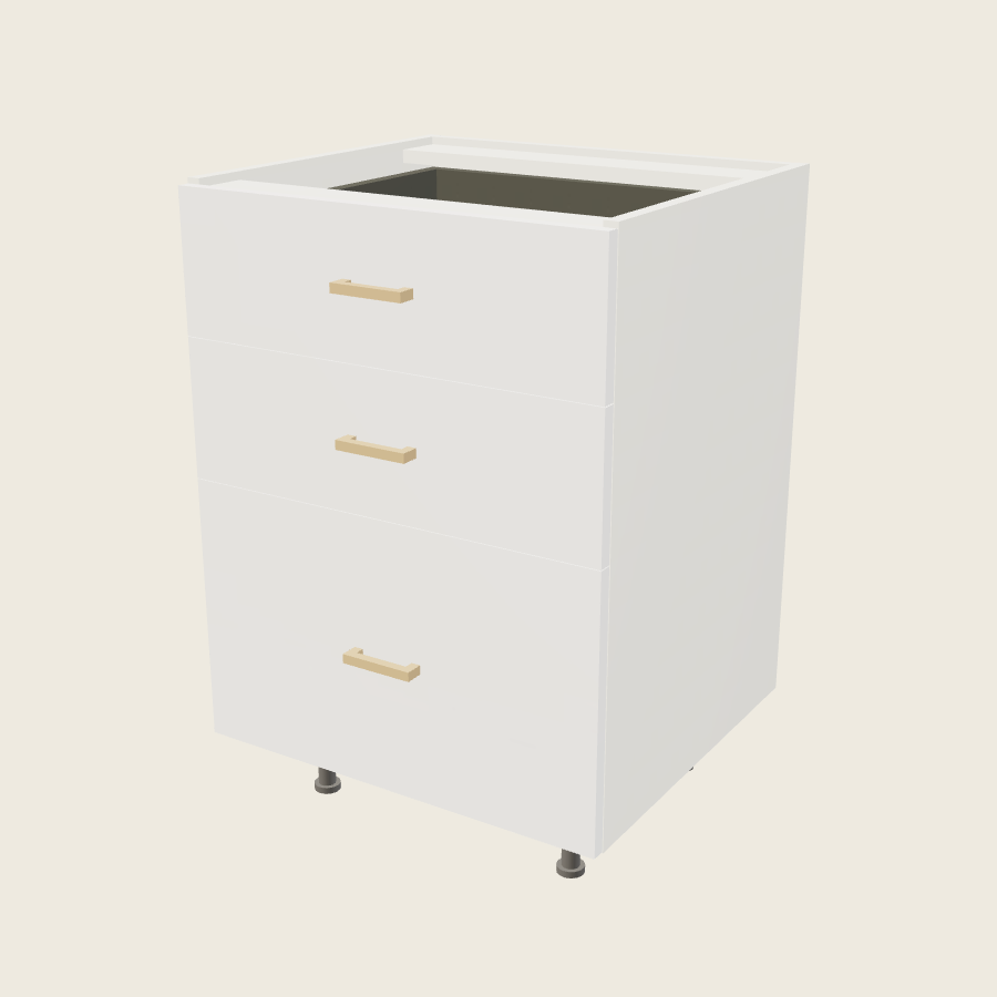 Palermo Gloss White Three Drawer Vanity Base - 3VDB24 — 2020 catalog rendering; finish and installed options are illustrative
