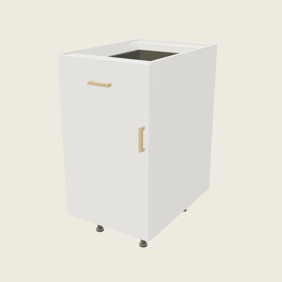 Palermo Gloss White Single Door Single Drawer Base - B18 — 2020 catalog rendering; left-hand arrangement shown; finish and installed options are illustrative