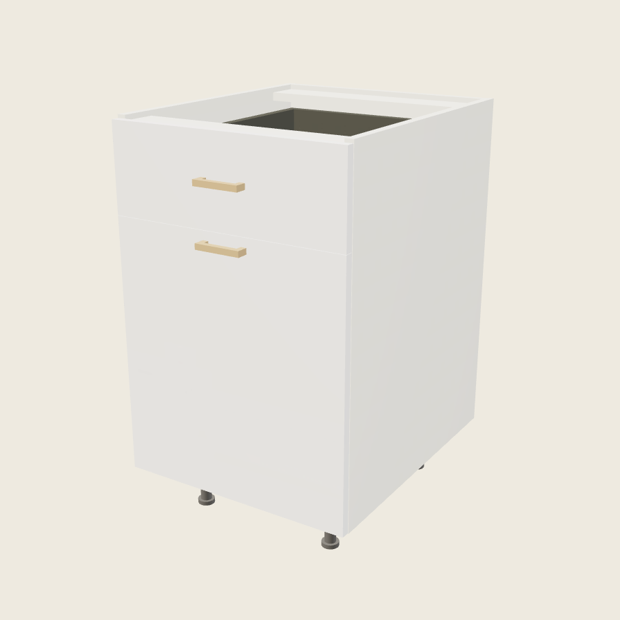 Palermo Gloss White Single Door Single Drawer Bases with Double Trash Can Pullout - B21TCPO — 2020 catalog rendering; finish and installed options are illustrative