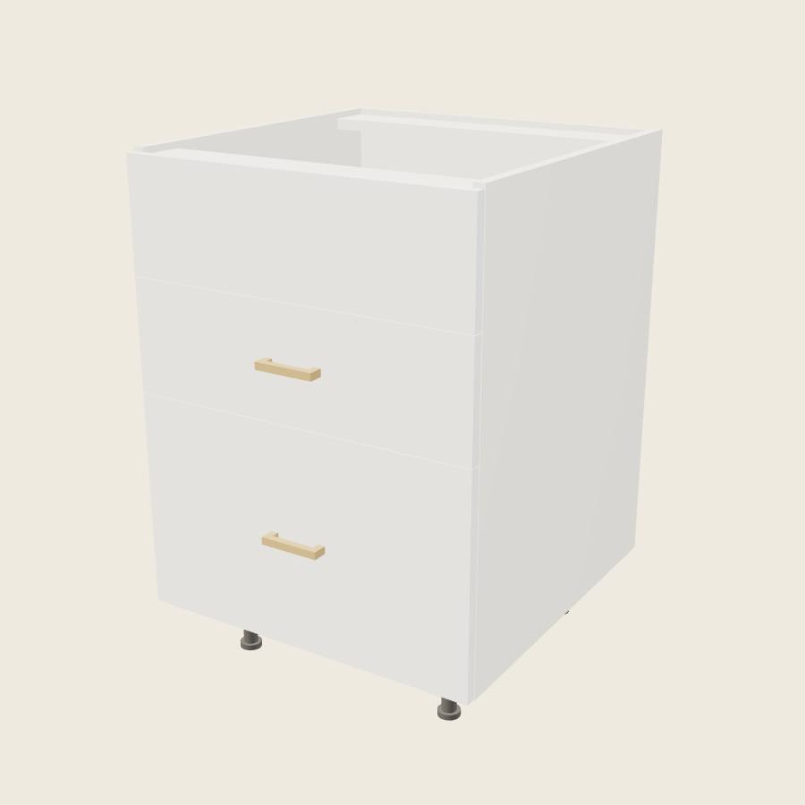 Palermo Gloss White Two Drawer One False Drawer Front Range Base - RB3DB24 — 2020 catalog rendering; finish and installed options are illustrative