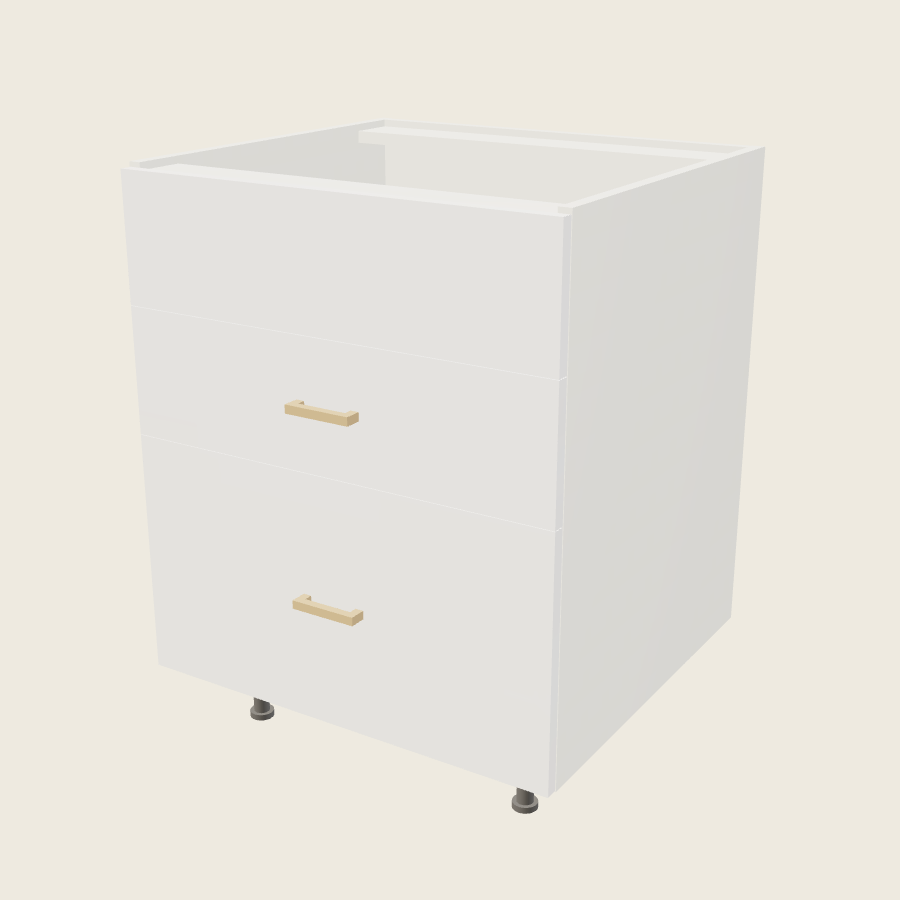 Palermo Gloss White Two Drawer One False Drawer Front Range Base - RB3DB27 — 2020 catalog rendering; finish and installed options are illustrative