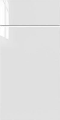 Palermo Gloss White — finish reference; sample door appearance. Reference shows door and drawer fronts; sample dimensions and contents are not represented.