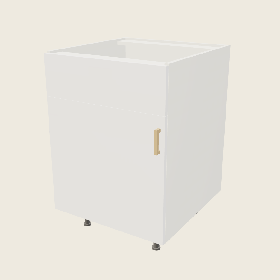 Palermo Gloss White Single Door Single False Drawer Front Sink Base - SB24S — 2020 catalog rendering; left-hand arrangement shown; finish and installed options are illustrative