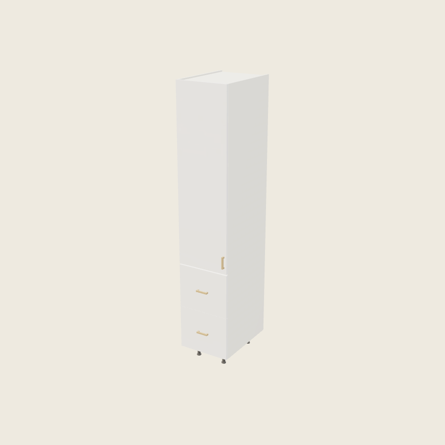 Palermo Gloss White Tall Two Drawer Utility Cabinet - T2DB1894 — 2020 catalog rendering; left-hand arrangement shown; finish and installed options are illustrative