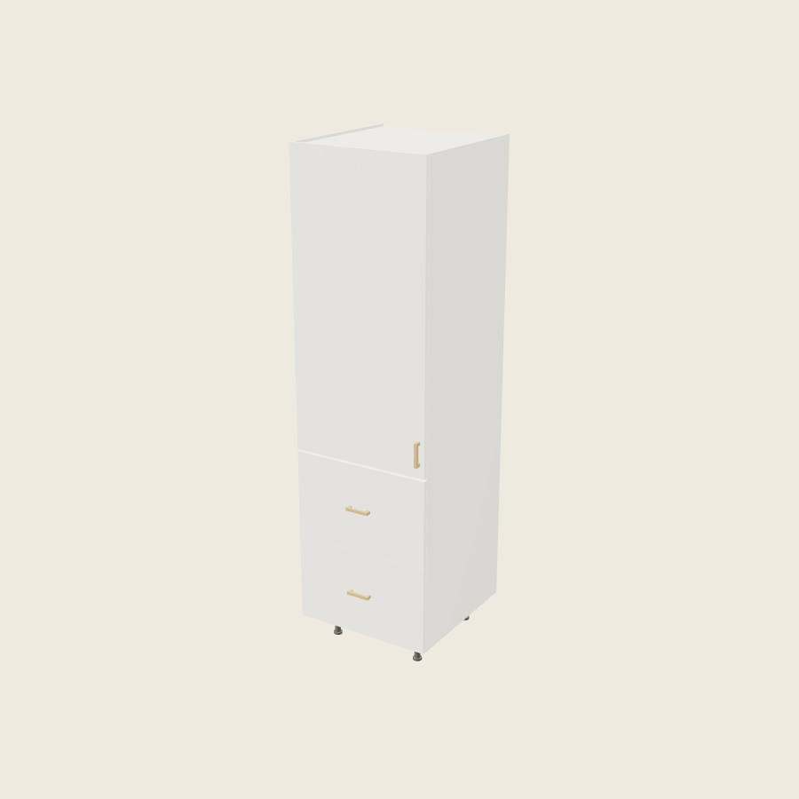 Palermo Gloss White Tall Two Drawer Utility Cabinet - T2DB2484 — 2020 catalog rendering; left-hand arrangement shown; finish and installed options are illustrative