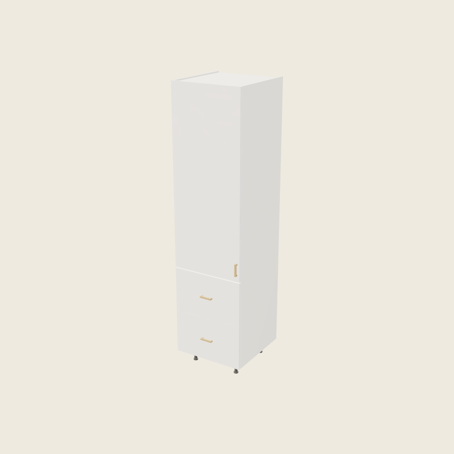 Palermo Gloss White Tall Two Drawer Utility Cabinet - T2DB2494 — 2020 catalog rendering; left-hand arrangement shown; finish and installed options are illustrative