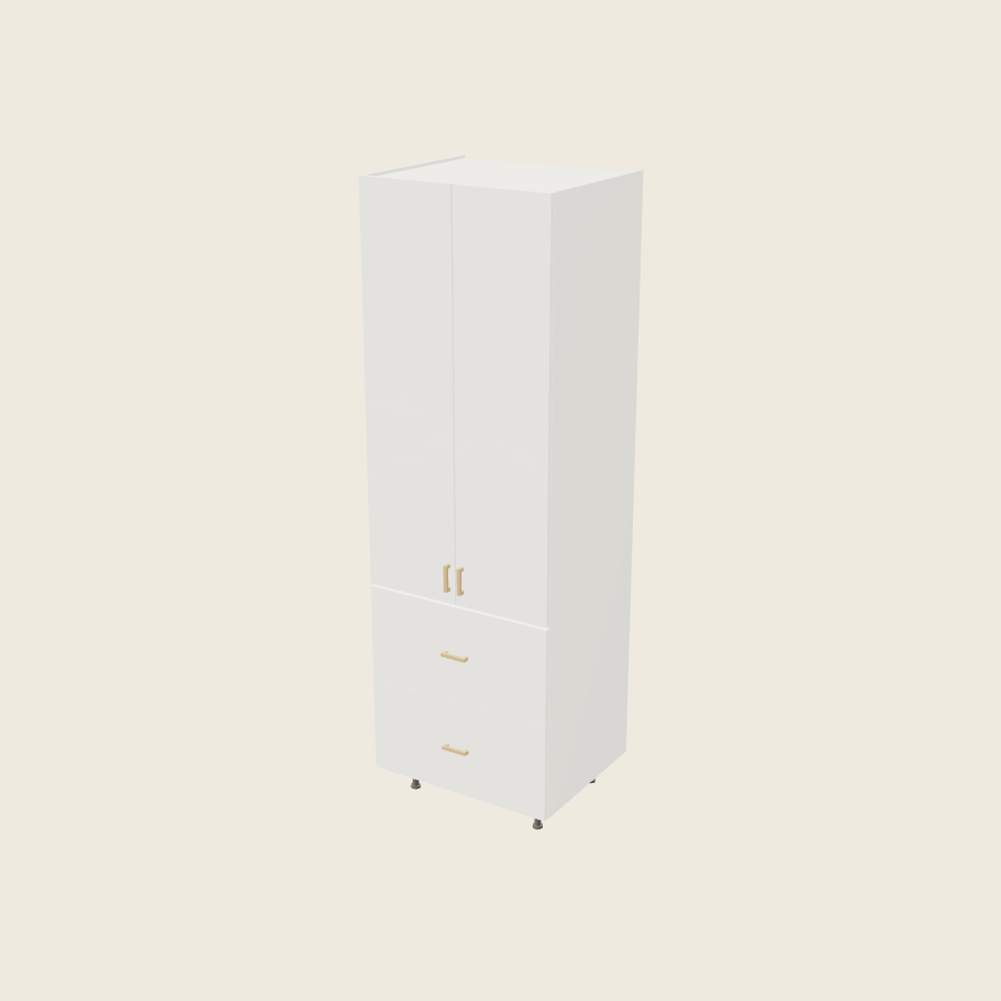 Palermo Gloss White Tall Two Drawer Utility Cabinet - T2DB3094 — 2020 catalog rendering; finish and installed options are illustrative