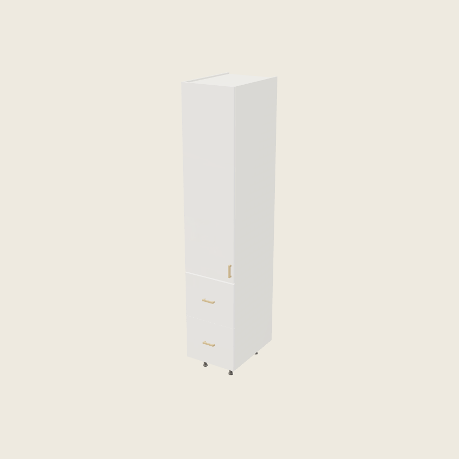 Palermo Gloss White Tall Two Drawer with One Inner Drawer Utility Cabinet - T2DBID1894 — 2020 catalog rendering; left-hand arrangement shown; finish and installed options are illustrative