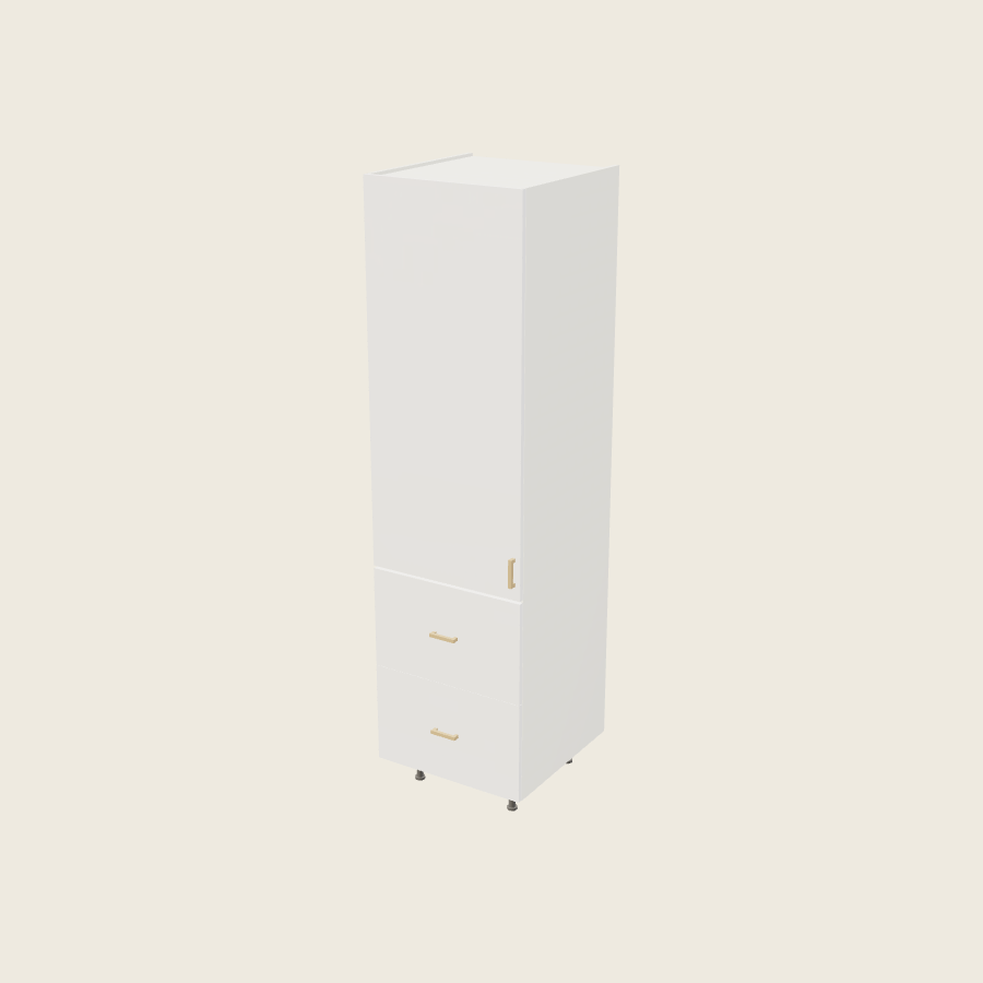 Palermo Gloss White Tall Two Drawer with One Inner Drawer Utility Cabinet - T2DBID2489 — 2020 catalog rendering; left-hand arrangement shown; finish and installed options are illustrative