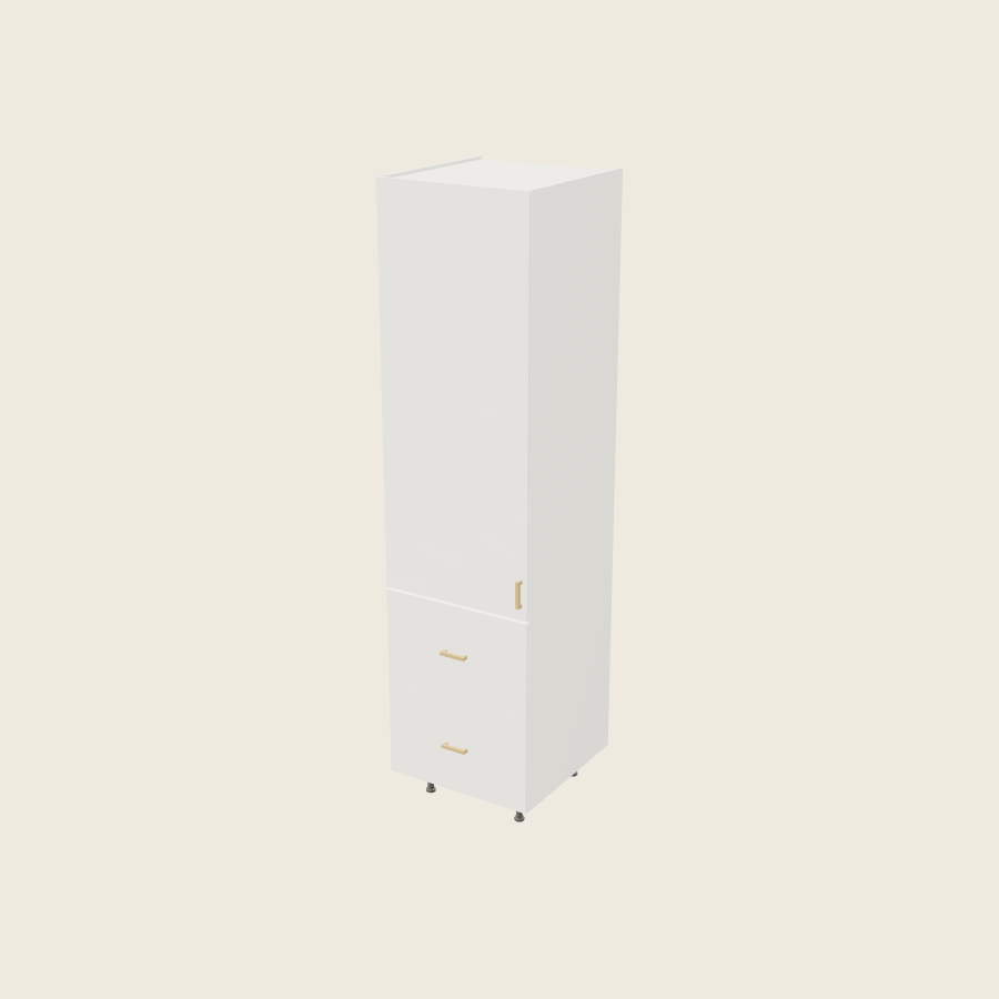 Palermo Gloss White Tall Two Drawer with One Inner Drawer Utility Cabinet - T2DBID2494 — 2020 catalog rendering; left-hand arrangement shown; finish and installed options are illustrative