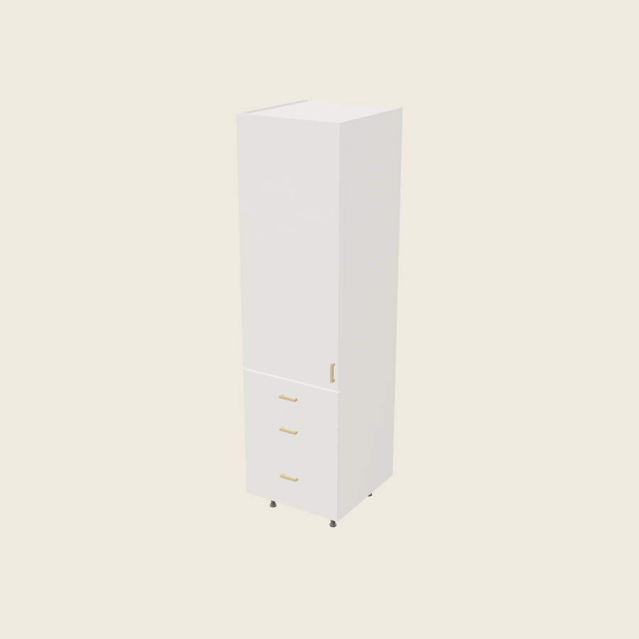 Palermo Gloss White Tall Three Drawer Utility Cabinet - T3DB2489 — 2020 catalog rendering; left-hand arrangement shown; finish and installed options are illustrative