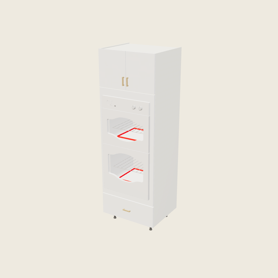 Palermo Gloss White Tall Double Oven One Drawer Utility Cabinet - TOD3089 — 2020 catalog rendering; finish and installed options are illustrative
