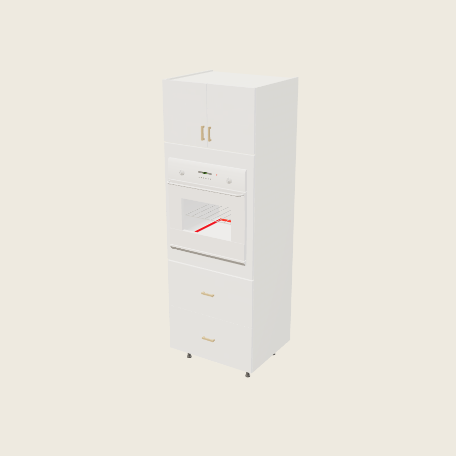 Palermo Gloss White Tall Single Oven Two Drawer Utility Cabinet - TOS2DB3089 — 2020 catalog rendering; finish and installed options are illustrative