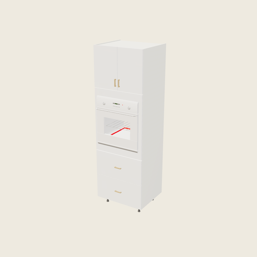 Palermo Gloss White Tall Single Oven Two Drawer Utility Cabinet - TOS2DB3094 — 2020 catalog rendering; finish and installed options are illustrative