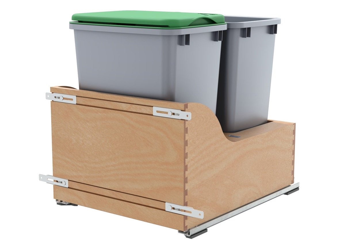 r071 | 4WCSC-2135DM-2 | Bottom Mount Maple Pullout w/ Double 35 qt Waste Containers and Blum Soft-Close