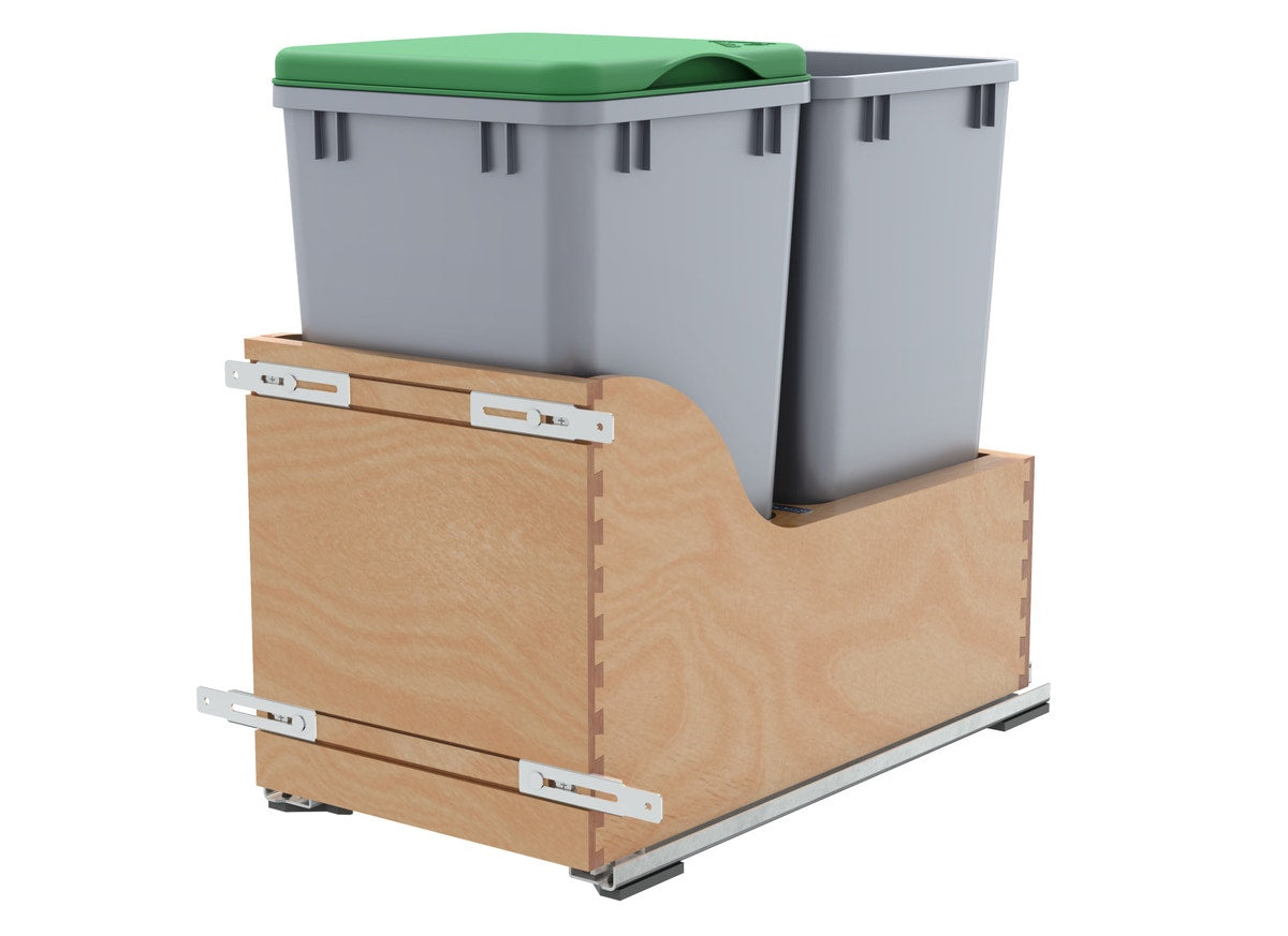 r068 | 4WCSC-1527DM-2 | Bottom Mount Maple Pullout w/ Double 27 qt Waste Containers and Blum Soft-Close