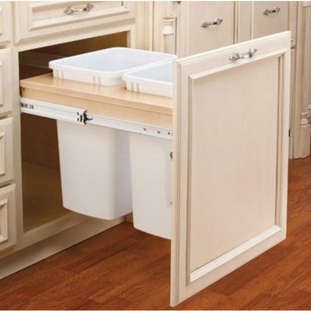 r073 | 4WCTM-18BSCDM2-175 | Top Mount Maple Pullout w/ Double 35qt Waste Container and Ball Bearing Soft-Close