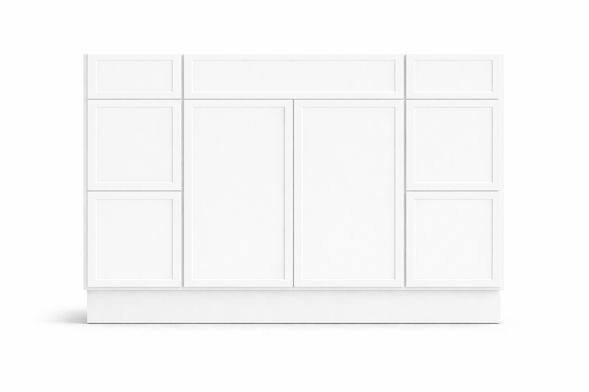 Slim Shaker Style Vanity Combination Six Drawer w/ Butt Doors in SW7757 High Reflective White
