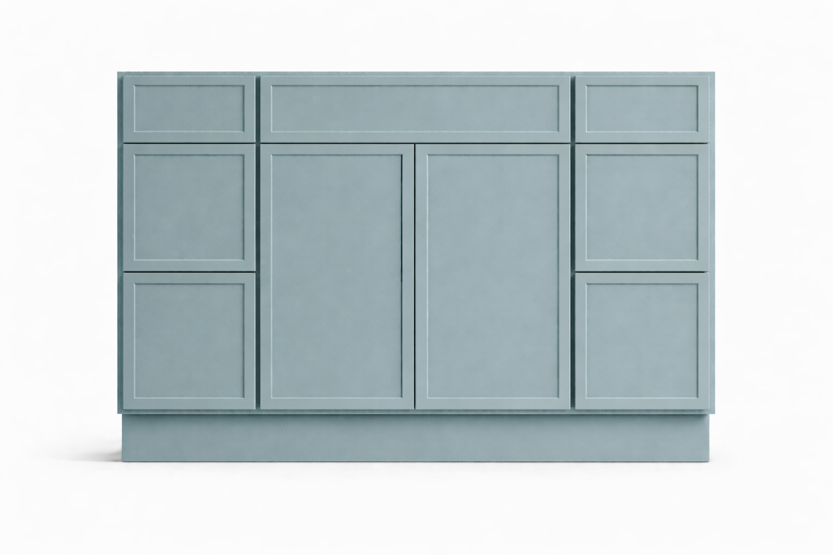Slim Shaker Style Vanity Combination Six Drawer w/ Butt Doors in SW7613 Aquasphere