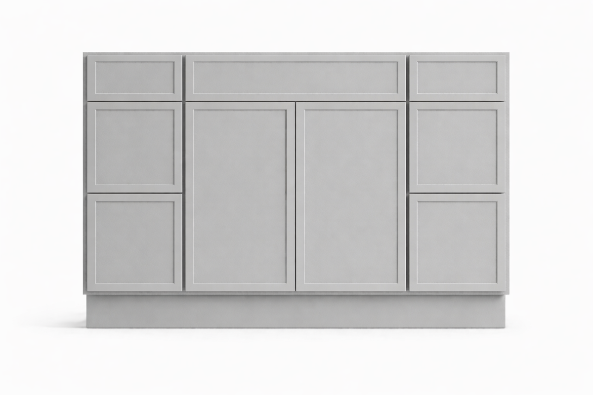 Slim Shaker Style Vanity Combination Six Drawer w/ Butt Doors in SW7663 Monorail Silver