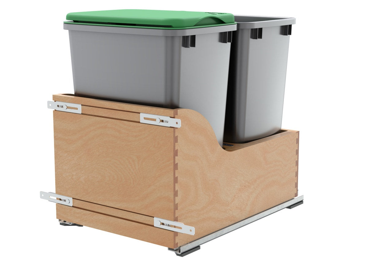 r070 | 4WCSC-1835DM-2 | Bottom Mount Maple Pullout w/ Double 35 qt Waste Containers and Blum Soft-Close