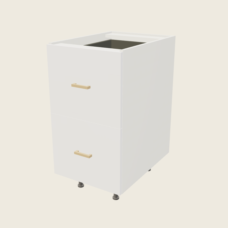 Palermo Gloss White Two Drawer Bases with One Inner Drawer - 2DBID18 — 2020 catalog rendering; finish and installed options are illustrative