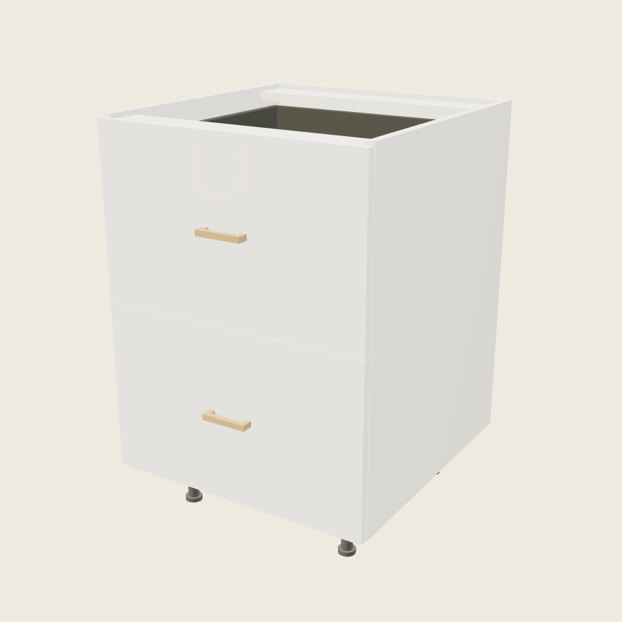 Palermo Gloss White Two Drawer Bases with One Inner Drawer - 2DBID24 — 2020 catalog rendering; finish and installed options are illustrative