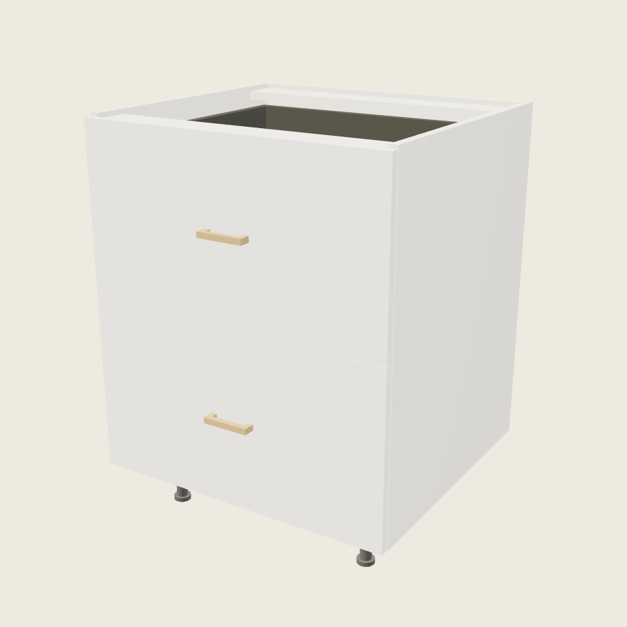 Palermo Gloss White Two Drawer Bases with One Inner Drawer - 2DBID27 — 2020 catalog rendering; finish and installed options are illustrative