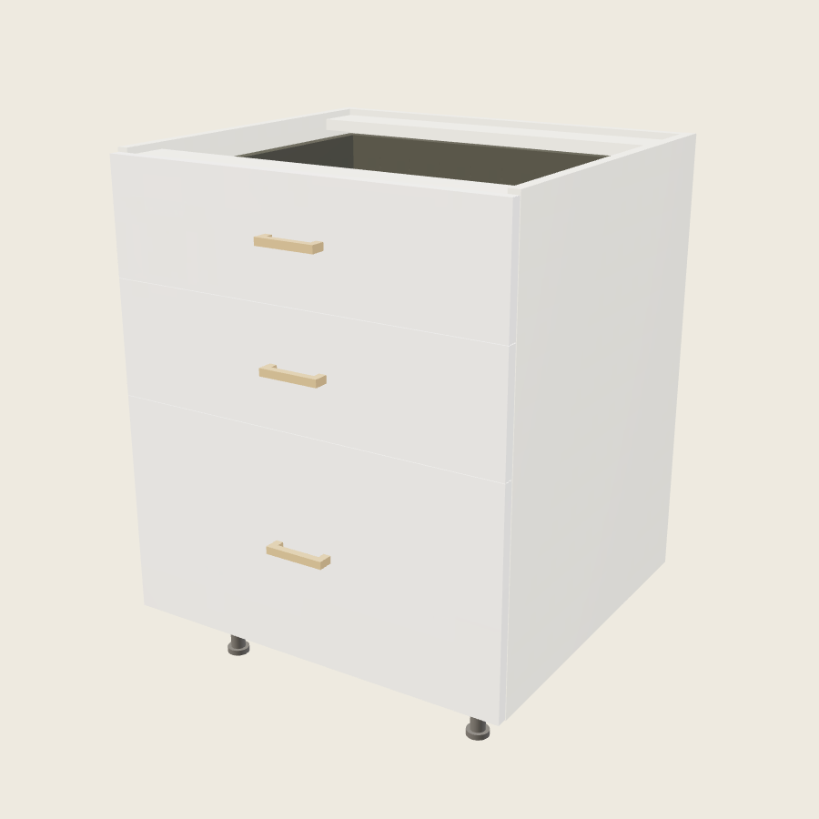 Palermo Gloss White Three Drawer Base - 3DB27 — 2020 catalog rendering; finish and installed options are illustrative