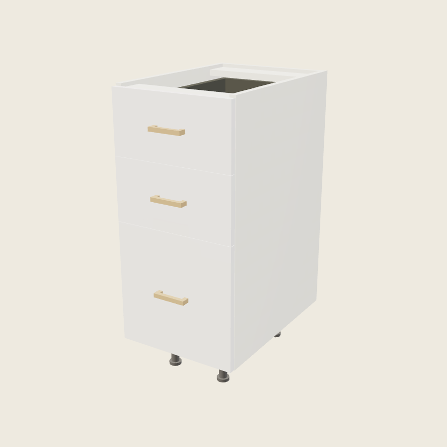 Palermo Gloss White Three Drawer Vanity Base - 3VDB15 — 2020 catalog rendering; finish and installed options are illustrative