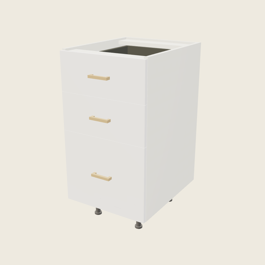 Palermo Gloss White Three Drawer Vanity Base - 3VDB18 — 2020 catalog rendering; finish and installed options are illustrative