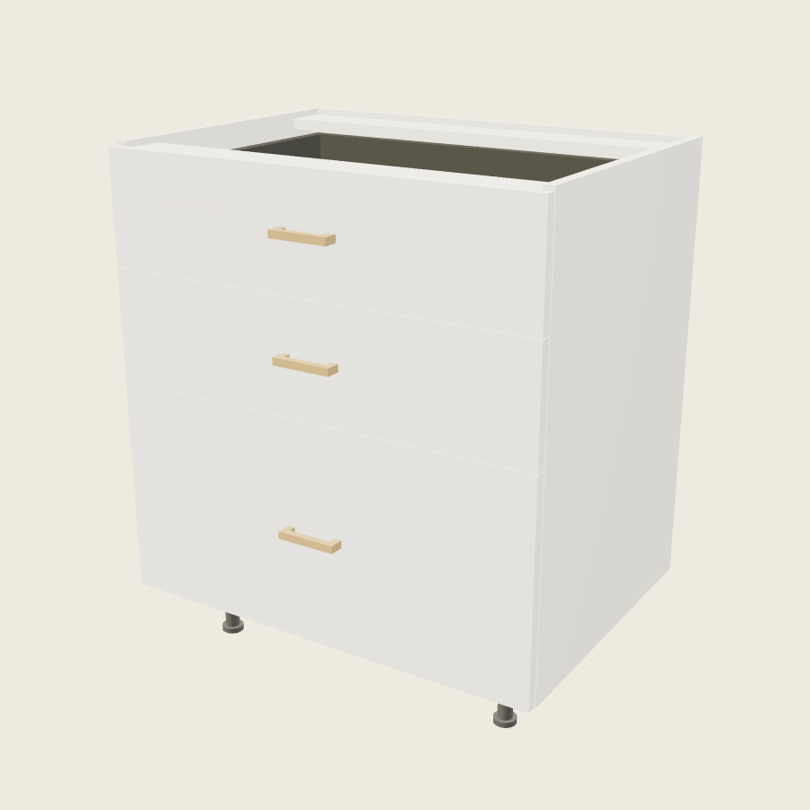 Palermo Gloss White Three Drawer Vanity Base - 3VDB30 — 2020 catalog rendering; finish and installed options are illustrative