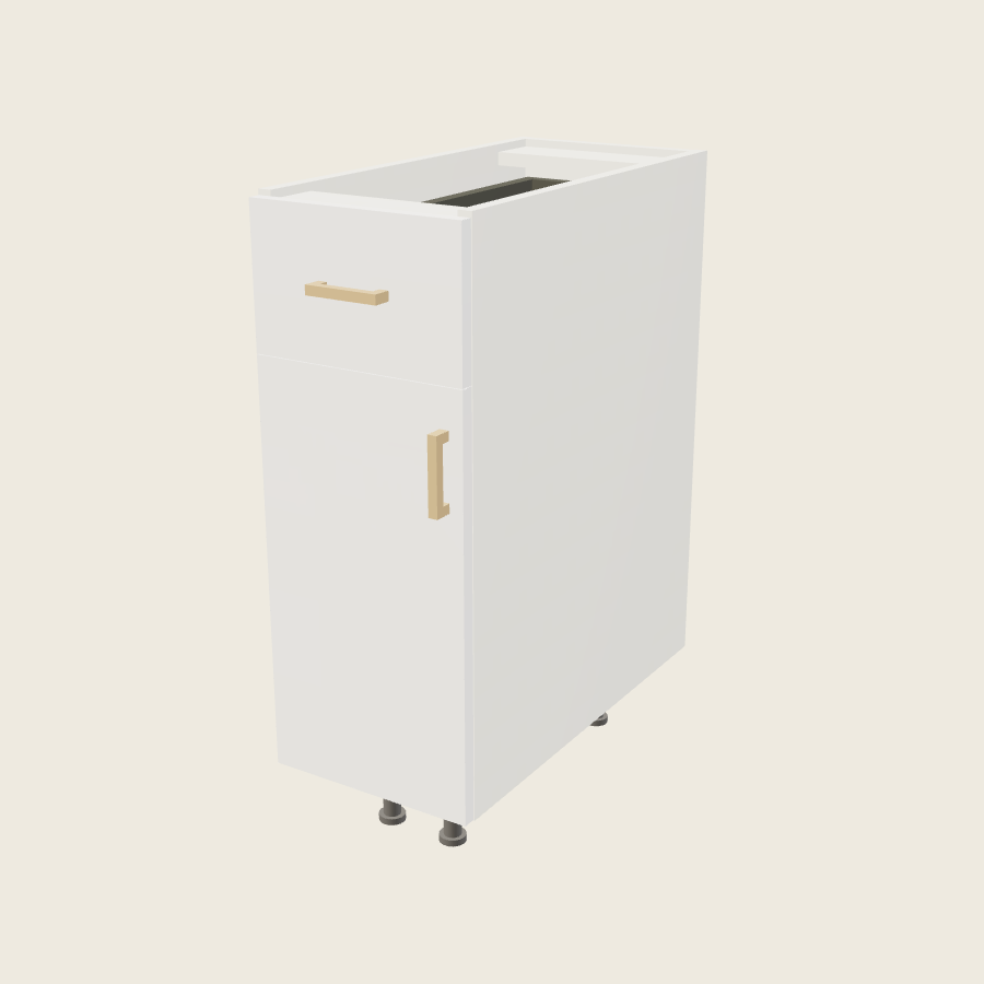Palermo Gloss White Single Door Single Drawer Base - B12 — 2020 catalog rendering; left-hand arrangement shown; finish and installed options are illustrative