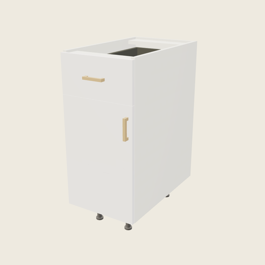 Palermo Gloss White Single Door Single Drawer Base - B15 — 2020 catalog rendering; left-hand arrangement shown; finish and installed options are illustrative