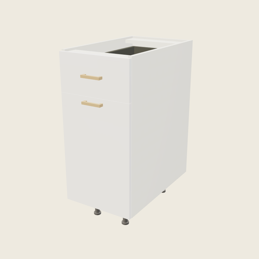 Palermo Gloss White Single Door Single Drawer Base with Single Trash Can Pullout - B15TCPO — 2020 catalog rendering; finish and installed options are illustrative