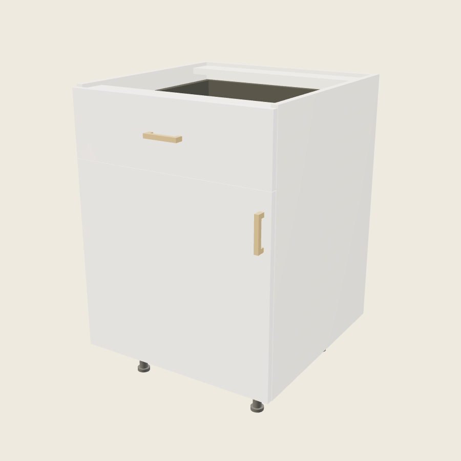 Palermo Gloss White Single Door Single Drawer Base - B24S — 2020 catalog rendering; left-hand arrangement shown; finish and installed options are illustrative
