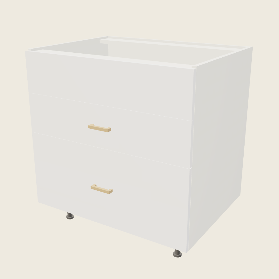 Palermo Gloss White Two Drawer One False Drawer Front Range Base - RB3DB33 — 2020 catalog rendering; finish and installed options are illustrative