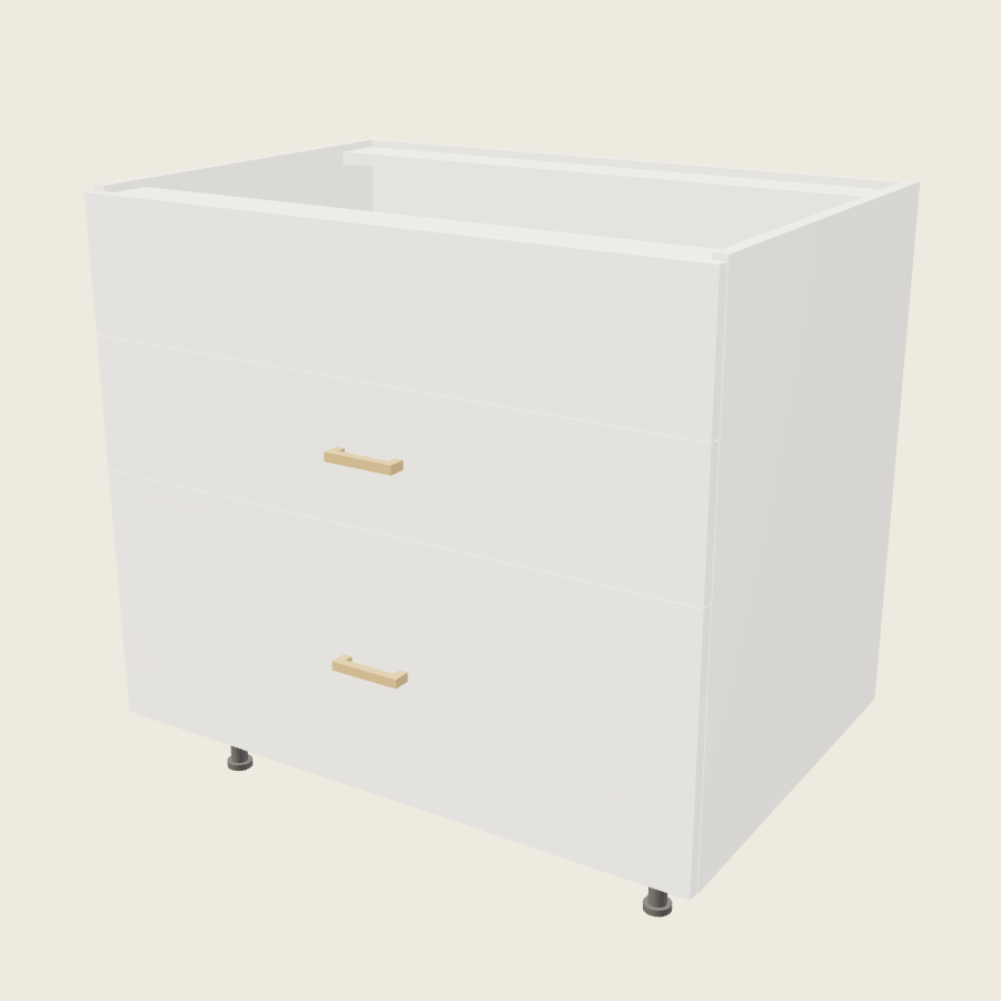 Palermo Gloss White Two Drawer One False Drawer Front Range Base - RB3DB36 — 2020 catalog rendering; finish and installed options are illustrative