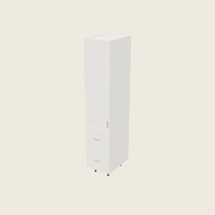Palermo Gloss White Tall Two Drawer Utility Cabinet - T2DB1889 — 2020 catalog rendering; left-hand arrangement shown; finish and installed options are illustrative