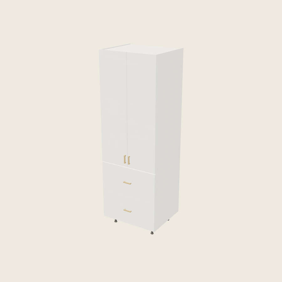 Palermo Gloss White Tall Two Drawer Utility Cabinet - T2DB3089 — 2020 catalog rendering; finish and installed options are illustrative