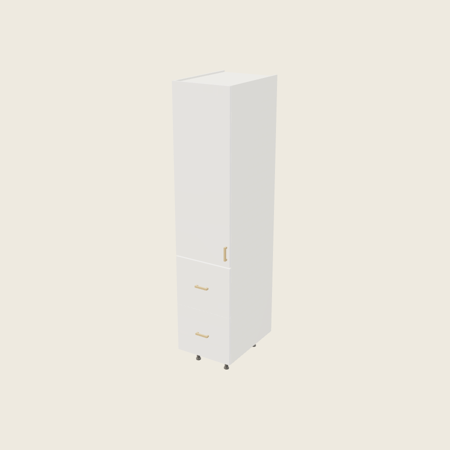 Palermo Gloss White Tall Two Drawer with One Inner Drawer Utility Cabinet - T2DBID1884 — 2020 catalog rendering; left-hand arrangement shown; finish and installed options are illustrative