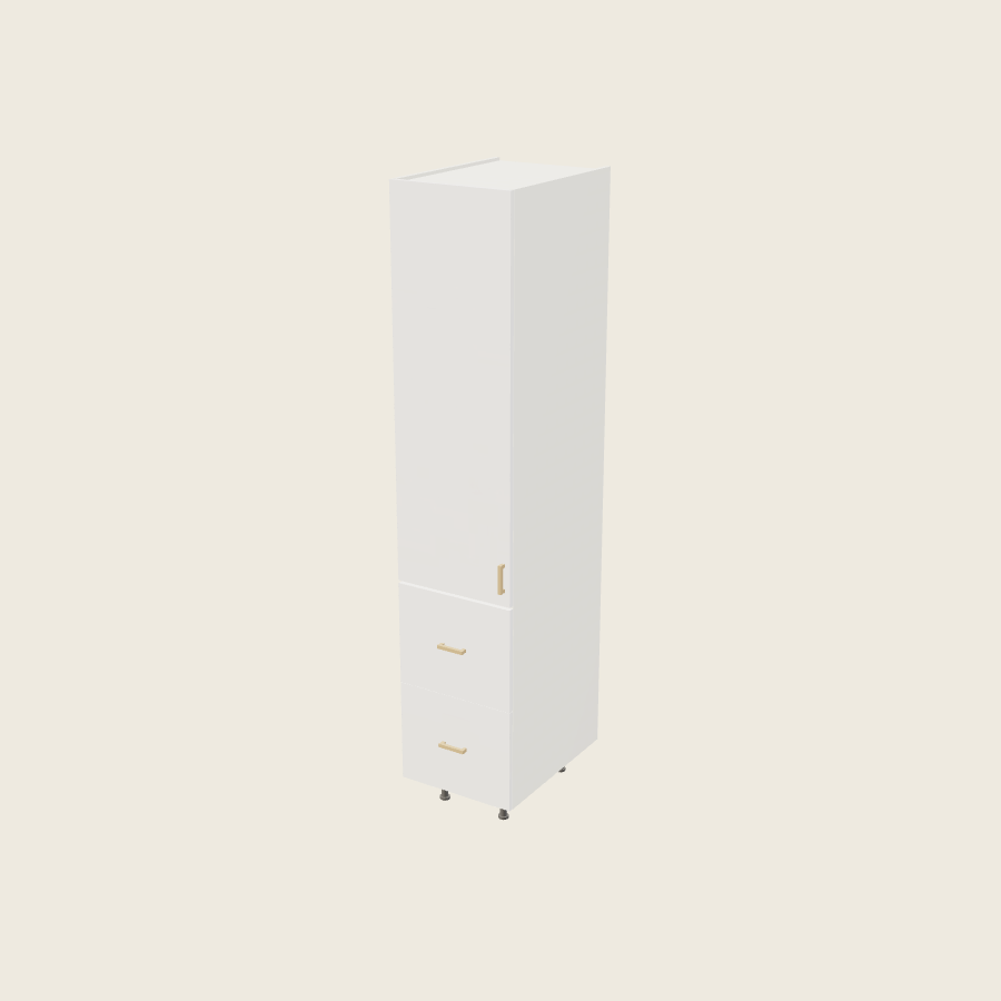 Palermo Gloss White Tall Two Drawer with One Inner Drawer Utility Cabinet - T2DBID1889 — 2020 catalog rendering; left-hand arrangement shown; finish and installed options are illustrative