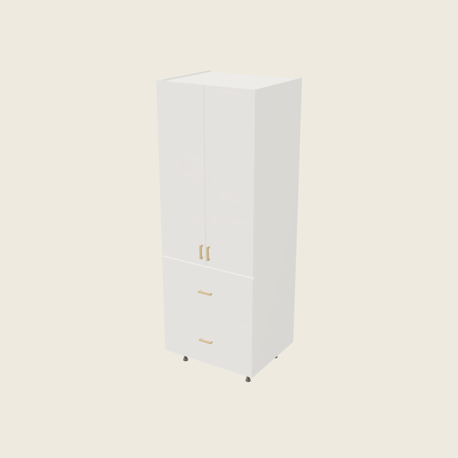 Palermo Gloss White Tall Two Drawer with One Inner Drawer Utility Cabinet - T2DBID3084 — 2020 catalog rendering; finish and installed options are illustrative