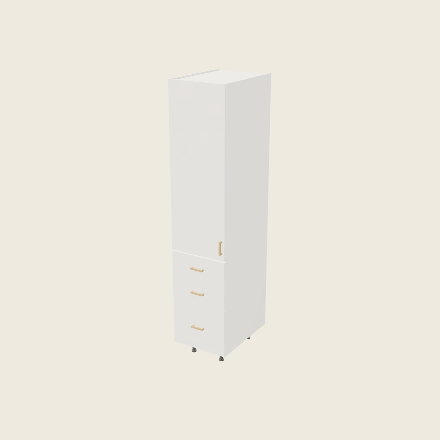 Palermo Gloss White Tall Three Drawer Utility Cabinet - T3DB1884 — 2020 catalog rendering; left-hand arrangement shown; finish and installed options are illustrative