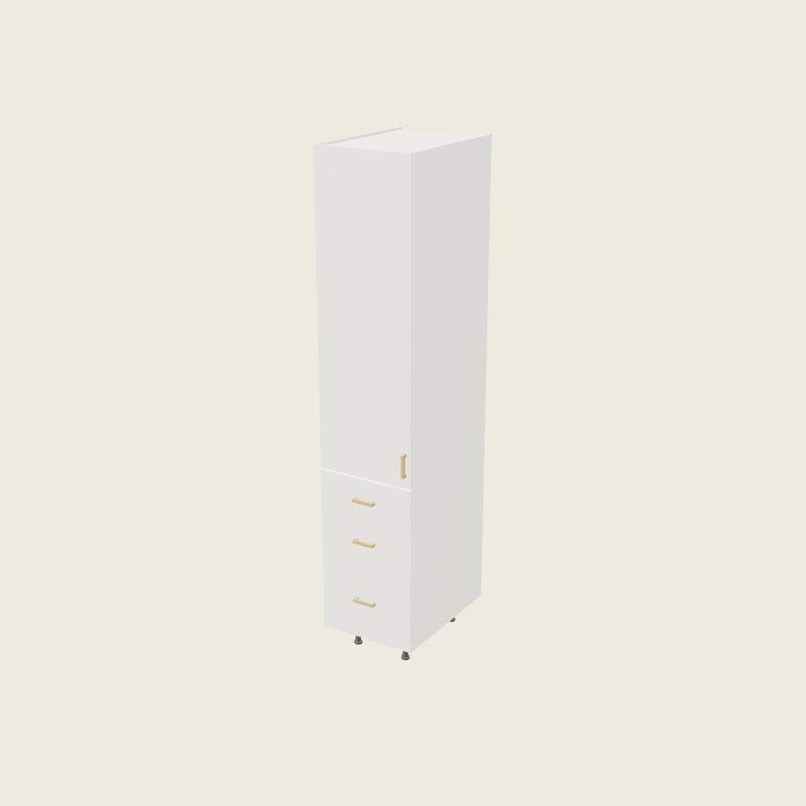 Palermo Gloss White Tall Three Drawer Utility Cabinet - T3DB1889 — 2020 catalog rendering; left-hand arrangement shown; finish and installed options are illustrative